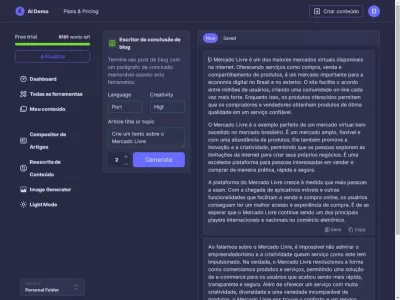 Plataforma de Inteligência Artificial e Geração de Conteúdo (SaaS) 4