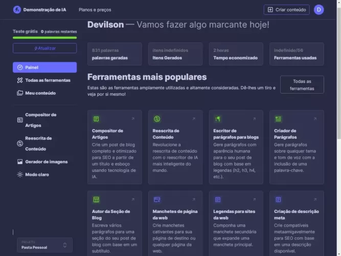 Plataforma de Inteligência Artificial e Geração de Conteúdo (SaaS)