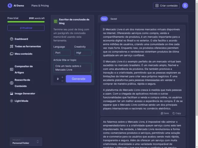 Plataforma de Inteligência Artificial e Geração de Conteúdo (SaaS)