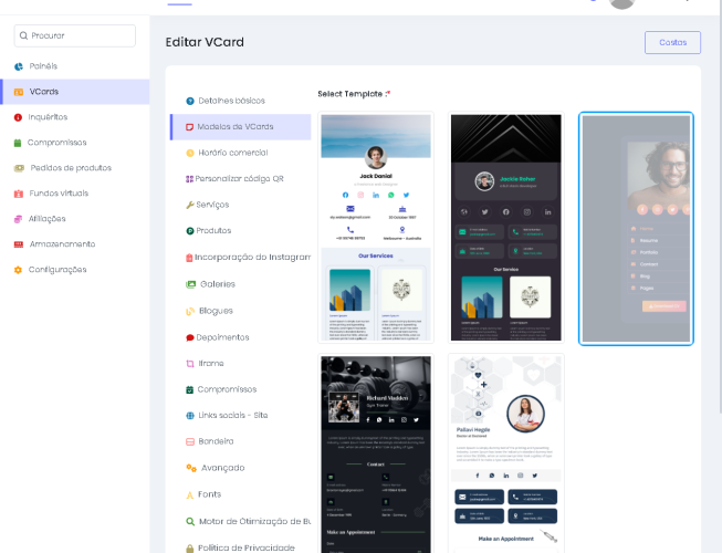Construtor de Cartões de Visita Digital SaaS