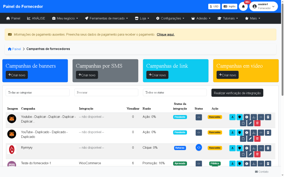 Sistema de Afiliados e Fornecedores Completo